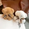 Keychains Luxury Real Rex Fur Little Cute Bear Keychain Fluffy Originality Cartoons Toys Key Ring Women Bag Ornament Trinket Gifts283V