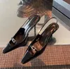 Blade براءات الاختراع والجلود slingback كعوب أحذية مصمم كعوب حذاء النساء الصنادل الفاخرة السيدات الكلاسيكية فستان أحذية مصمم الحقائب أحذية صندل مع صندوق