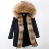 Pelliccia da donna Faux Fashion Giacca lunga invernale da donna Lussuoso grande collo di procione Cappotto con cappuccio Fodera calda Parka Alta qualitàDonna