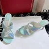 maela Slippers stiletto heel womens sandals Designer studded shining Rhinestone sandal shoe quality 7.5CM heel Large size Slipper 35-43