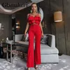Glamaker 2 -teilige Set sexy Rüschen rotes Ernte Top und Wide Legs Pant Women Anzug Party Club Fashion Streetwear Frauen Co ord 220524