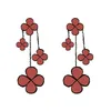 Women Gilrs Dangle & Chandelier Earrings Clover Four-leaf 4 Flowers Mother-of-Pearl Designer Jewelry Sterling Silver High Quality268C