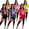 Summer Designer Womens T-shirt Sexy Split Tassel Tops Tee Printed Casual V-neck Fashion Loose Clothing