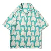 Lacible Hawaii Rabbit Print Shirt Män kvinnor harajuku kort ärm t -skjorta sommar avslappnad botton skjorta toppar lös streetwear 220505