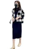 Two Piece Dress Spring and autumn long sleeved aging jacket solid color skirt suit temperament commuting black knitted folk style