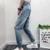 Мужские джинсы летние мужчины Slim Blue Ruped Mid Elastic Denm Denim Harem Pants Большие промежности лодыжки в брюках улицы моды моды моды