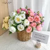 Decoratieve bloemen kransen kunstmatige roze pioenrooster real touch zijden nep voor bruiloft boeket home bloemen decoratie diy planten decoratief