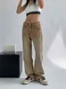 American Retro Pocket Khaki Jeans Women's Spring and Summer New Street Design Neutral Loose Straight Denim Trousers Female Pants T220728