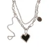 Double layer Long Chain Love Heart Pendant Necklace Stainless Steel Lovers Couple Necklaces for Women Men Jewelry Gift