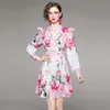 High-end Trend Womens Retro Dress Long Sleeve Ruffle Printed Dress 2023 Summer Autumn Floral Dress Temperament Lady Shirt Dresses