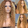 Ombre Honey Blonde Brown Bouncy Curly Wig 13x6 HD Transparent Lace Front Wigs Pre plucked Water Wave 360 Full Lace Human Hair