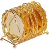 6pc Classical Golden Cocktail Metal Coaster Continental Vintage Zinc Alloy Plated Gold Mat placemat diameter 10 5cm 220610