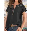 Moda de verano Retro Estilo étnico occidental Top Sexy con cuello en V Estampado informal Costura de manga corta Tallas grandes Camiseta suelta 220511