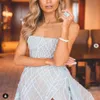 2021 New Sexy Luxury Baby Blue Mermaid Prom Dresses With Detachable Train High Side Split Sequined Lace Long Prom Gowns Formal Dre215C