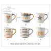 Tazze Creative Gold Ceramic Mug Coffee Cup China Bone Milk Tea Love Heart Stripe Drinkware 350ml Home KitchenTazze