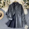 Fitaylor 2022 Nya Spring Women Pu Leather Jacket Fashion Single Breasted Lapel Leather Jacket With Belt Lady Shirt Jacket L220801