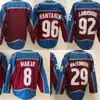 8 Cale Makar tröja Mikko Rantanen Gabriel Landeskog Nathan MacKinnon Valeri Nichushkin 19 Joe Sakic Hockey tröjor Röd Vit Marinstickad