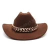 Chapéu de cowboy ocidental vintage com grossa banda de ouro curvo Eaves Cowgirl Jazz Cap Women Feel Fedoras Hats