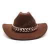 Vintage Western Cowboy Şapkası Kalın Altın Zincir Bantlı Kavisli Kabar Cowgirl Jazz Cap Kadınlar Fedoras Şapkaları Hisset