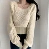 Sweaters femeninos Mujeres de mujeres Famil Slim Square Collar Manga larga Solidamente Simple suave y tierno Diseño Femenino Complías femeninas