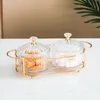Nordic Dried Fruit Plate Snack Dishes Transparent Round Fruit Dish Snacks Grid Platos Snack Tray Iron Box with Lid Dessert Tray 220307