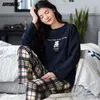 Mode Pyjamas Herbst Winter Homewear Lange Pullover Lounge Tragen Xxl 3xl Frau Pijama Set Plaid Bär Zwei Stück Set Baumwolle pyjama 220421