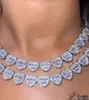 Iced Out Femmes Collier de chaîne cardiaque 14k Baguette plaqué or blanc diamant 12 mm bijoux de zircone cubique 16inch-20 pouces
