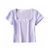 T-shirt Femme Summer Crop Top Femmes Vintage Graphic T-shirts Mode coréenne Purple Tops Manches courtes Mignon Élégant Noir Blanc 2022Women's