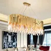 Hangende lampen luxe moderne kristallen lichten voor eetkamer rechthoek gouden home lamp keuken eiland led lichtspender