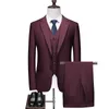 Trajes de hombre de color sólido casual de negocios delgado traje de gran tamaño traje de tres piezas de una sola fila de dos botones profesional