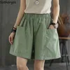 Baggy shorts kvinnor mjuka fickor fritid solid allmatch enkel grundläggande mysiga m4xl studenter trendiga trendiga sommar dagliga pojkvän 220527