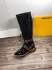 Top luxury - F High Heels Boot Women Knee-high Slip-on Waterproof Low Solid fashion latest female Rain Boots
