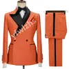 Classic Double-Breasted Wedding Tuxedos Peak Lapel Mens Suit Two Pieces Formal Business Mens Jacket Blazer Groom Tuxedo Coat Pants 01221