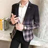 Men Suit Jackets Spring Autumn Plaid Slim Business Formal Casual Check Blazers Office Work Party Prom Wedding Groom coat 220527