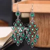 Bohemian Ethnic Crystal Rhinestone Earrings for Women Vintage Geometric Multilayer Hollow Peach Heart Long Drop Earrings Jewelry