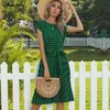 Sommer Polka Dots Ärmellose Plissee Kleider Für Frauen Hohe Taille Midi Elegante Büro Grüne Dame Dinner Party Kleidung 210719