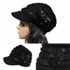 Boinas femininas a cabo malha de chapéu com sotaque de flores feminino boina de gorro folgado Hatberets chur22