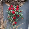 인공 꽃 교수형 바구니 식물 실크 정원 웨딩 파티오 실내 집 장식을위한 실크 로즈 플라워 배열