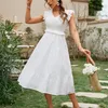 Хлопковая a-line вышивая вышиваемая рукавица Женщины платье летние V-образной пляж белый сарафан Maxi ruffle mujer vestidos 2022 220511