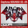 Carrozzeria OEM per Daytona 650 600 CC 600CC 650CC 02 03 04 05 Corpi 132No.5 fiamme rosse blk Daytona650 Daytona-600 2002-2005 Daytona600 2002 2003 2004 2005 Kit carenature