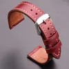 Watch Bands Cow Leather Strap 18mm 20mm 22mm 24mm Brown Blue Red Green Cowhide Watchbands With Silver Stainless Steel BuckleWatch Hele22