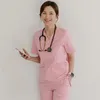 H3-Pantalon deux pièces pour femmes couleur unie Spa fileté hôpital clinique médecin costumes de travail hauts + pantalons unisexe gommage uniforme de soins infirmiers pour animaux de compagnie