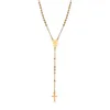 Collier pendentif religieux catholique, croix Crucifix de 3MM, chapelet classique pour enfants, perles, chaîne en acier inoxydable