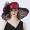 16 cm Kobiety Brim Flime Mesh Hat Lady Bow Summer Beach Church Derby Dress Fascynator Party Bridal Party Wedding 2106086358024