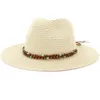Шляпы широких краев ht3650 Beach Panama Summer Strape for Women Men Beads Bead Bear Sun Hat Hat защита Fedora Cap Eger22