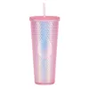 24 oz muggar personlig stjärnbockar iriserande bling regnbåge unicorn patted cold cup tumbler kaffe mugg med halm sn4452