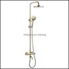 Gold Color Bathroom Thermostatic Control Shower Faucet Set Wall Mounted Round Design Rain Head Brass Material Drop Delivery 2021 Sets Faucet