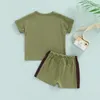 Giyim setleri 2-6 yıllık yürümeye başlayan bebek yaz kıyafetleri seti kısa kol k harf kılık baskı t-shirt kontrast renk elastik bel çekme shortsclo
