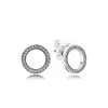 스파클링 서클 스터드 이어링 클래식 925 스털링 실버 디자이너 보석 여성 남성 Mens 선물 Pandora CZ Crystal Earrings를위한 오리지널 소매 상자