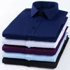 Male Long Sleeve Shirt Classic Solid Stretch Purple Red Casual Soft Pocketless Formal Office Work Menswear Non Iron Men Clothing
